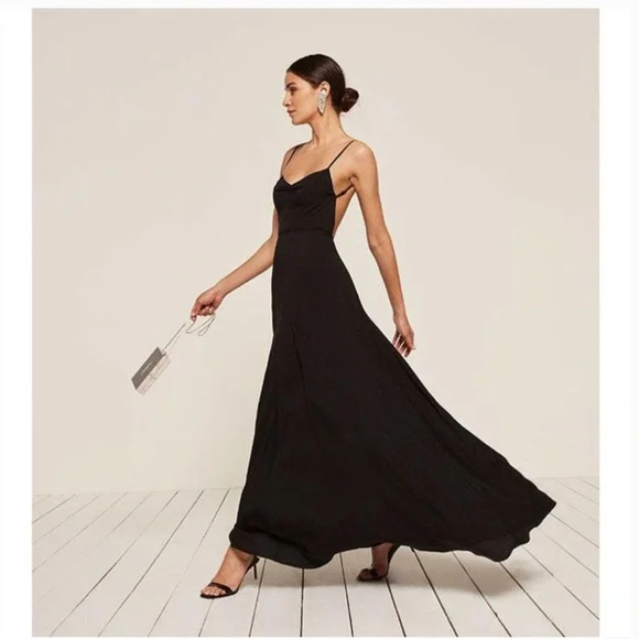 Reformation Thistle Black Backless Gown Maxi Dress